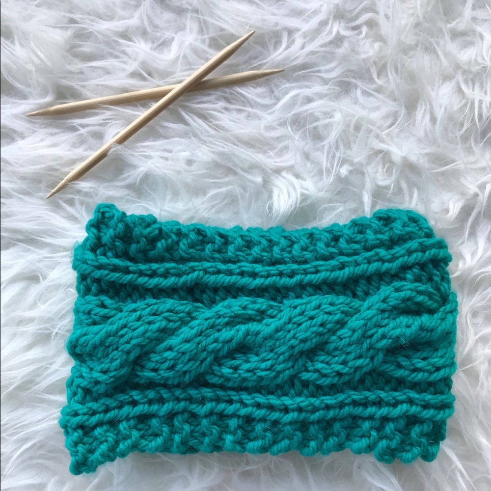 Cable knit wide winter messy bun headband